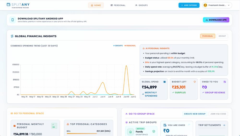 SplitAny — Smart Group & Personal Expense Tracker Homepage